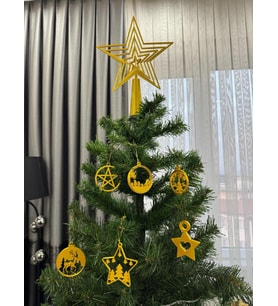 ToDekora  Yılbaşı Ağacı Tepe Süsü Gold Dönmeli Yıldız 27 cm -6’lı Gold Ağaç Süsü Seti