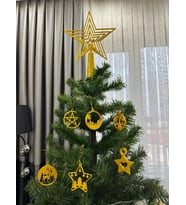 ToDekora  Yılbaşı Ağacı Tepe Süsü Gold Dönmeli Yıldız 27 cm -6’lı Gold Ağaç Süsü Seti
