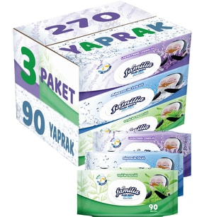 Familia Islak Havlu Mendil 90 Yaprak Karma 3 Lü Set (Lavanta-Mineral-Yeşilin Tazeliği) 270 Yaprak