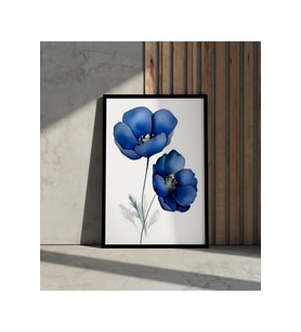 Tablo Ahşap Çerçeveli Tablo Çerçeveli PosterKoyu Mavi Çiçek, Çiçek Temalı Tablo