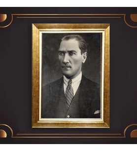 Altın Varaklı Çerçeveli Paspartulu Atatürk Tablo nl02A655 (Gold)