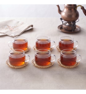 12 Parça El Yapımı Bambu Çay Seti - El Yapımı Bambu Bardak Altlığı - 6 Kişilik Fincan Takımı