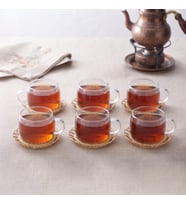 12 Parça El Yapımı Bambu Çay Seti - El Yapımı Bambu Bardak Altlığı - 6 Kişilik Fincan Takımı