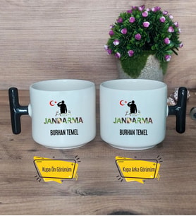 Kişiye Özel Jandarma Kupa Bardak T Siyah Kulplu Askeri Personele Hediye, Jandarmaya Hediye