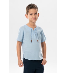 Kısa Kol Şile Bezi Zımbalı Yazlık Erkek Çocuk Tshirt Buz Mavi 3027