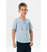 Kısa Kol Şile Bezi Zımbalı Yazlık Erkek Çocuk Tshirt Buz Mavi 3027