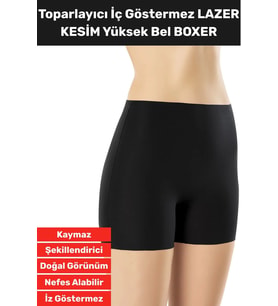 Özel Üretim İz İç Göstermez Kaymaz Sıkılaştırıcı Şekillendirici LAZER KESİM Yüksek Bel Boxer Korse (Siyah)
