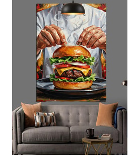 Burger Yapan Bir Adam Dekoratif Kanvas - Mdf Ahşap Tablo