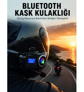 LCD Ekranlı Bluetooth Kask Kulaklığı FM Radyo ve SD Kart Girişli