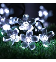 Güneş Enerjili Silikon Çiçekli Beyaz Renkli Dekoratif Bahçe ve Balkon Süsleme LED Işıklar