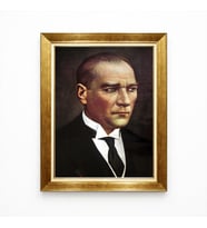 Tablore Atatürk Portresi Gold Çerçeveli Kanvas Tablo - Klasik Yağlı Boya Görünümlü Duvar Dekoru