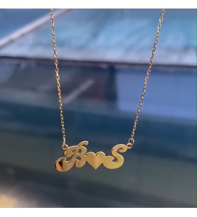 Kişiye Özel 925 Ayar Gümüş Zarif Çift Harf Kolye (Gold) Sevgiliye Hediye