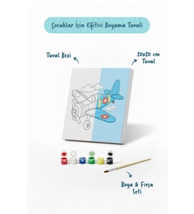 Uçak Temalı Çocuk Boyama Tuvali – Şövalesiz Eğitici Boyama Seti 20x20 cm