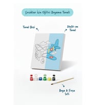 Uçak Temalı Çocuk Boyama Tuvali – Şövalesiz Eğitici Boyama Seti 20x20 cm