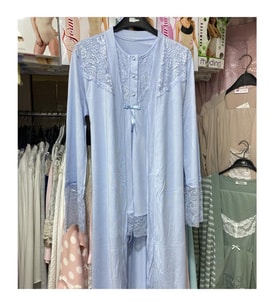 Nehirsel  3022 Mavi Hamile Lohusa 3 Lü Pijama Sabahlık Tk