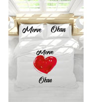 Adenkahome LOVE Desen Çift Taraf Baskılı Çift Kişilik Nevresim Seti