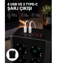 8'li Dikey Çoklu Priz 4 USB 2 Type-C Akım Korumalı Anahtarlı Priz