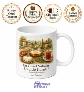 Köy Yumurtası Kahvaltısı Temalı Kupa Bardak Hediye Özel Tasarım Porselen Mug