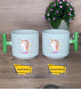 Unicorn Kupa Bardak T Yeşil Kulplu Kadın Arkadaşa Doğum Günü Hediyesi