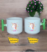 Unicorn Kupa Bardak T Yeşil Kulplu Kadın Arkadaşa Doğum Günü Hediyesi