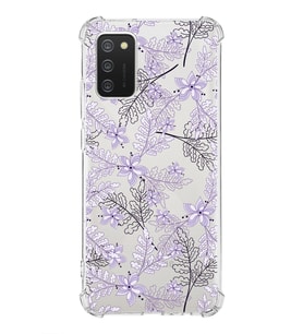 Samsung Galaxy A02s Uyumlu Köşe Korumalı Antişok Kapak Floral Lila Tasarımlı Şeffaf  Kılıf