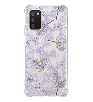 Samsung Galaxy A02s Uyumlu Köşe Korumalı Antişok Kapak Floral Lila Tasarımlı Şeffaf  Kılıf