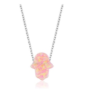 Gümüş Pembe Opal Fatma Ana Eli Bayan Kolye