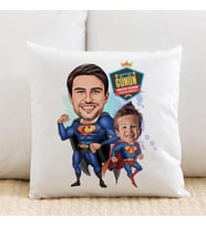 Kişiye Özel Süper Kahraman Baba ve Oğlu Karikatürlü Yastık