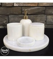 Sipahi Marble Beyaz Mermer 5 Parça Banyo Seti