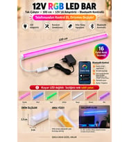 Luciole 100 CM ColorBar RGB LED Bar 12V 12W Bluetooth Smart Telefon Kontrollü Adaptörlü Yapışkanlı Aydınlatma