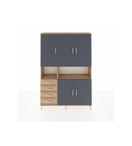 Arges Dolap 7 Raflı 4 Çekmeceli 5 Kapaklı 132x30x195 Çam-Antrasit/Çam