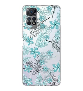 Xiaomi Redmi Note 11 Uyumlu Kamera korumalı Kapak Floral Su Yeşili Tasarımlı  Şeffaf Kılıf