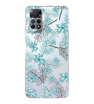 Xiaomi Redmi Note 11 Uyumlu Kamera korumalı Kapak Floral Su Yeşili Tasarımlı  Şeffaf Kılıf