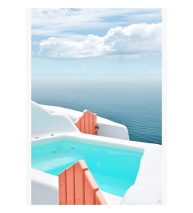 Deniz Manzaralı Santorini Havuzu Tablo Ahşap Poster Dekoratif