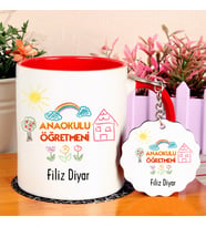 Anaokulu Öğretmeni Kupa Bardak ve Anahtarlık Hediye Seti (Model 1)