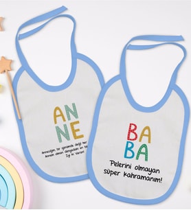 BK Kids Anne ve Baba Tasarımlı 2’li Mavi Mama Önlüğü-4