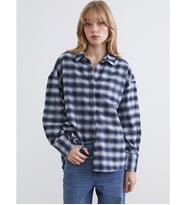 LCW Vision Lacivert Ekose Oversize Kadın Oduncu Gömlek