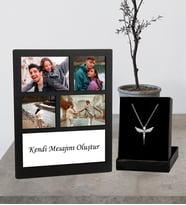 Kişiye Özel 4 Fotoğraflı Kolaj Ahşap Çerçeve Ve Melek Kolye