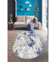 Dijidekor Halı Lacivert Cool Yıkanabilir Oval Delüxe Kesme Yolluk Kilim Salon Halısı Modelleri