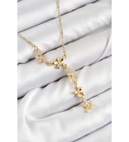 316L Çelik Zirkon Taşlı Çiçek Model Gold Renk Kadın Kolye 5886 - GLST1317-7958