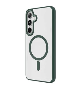 Coverzone Samsung Galaxy S24 ile uyumlu K?l?f Wireless ?arj �zellikli Metal buton Z-Krom MagSafe ile uyumlu ?effaf Transparan Double Color Silikon Kapak Koyu Ye?il