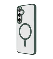 Coverzone Samsung Galaxy S24 ile uyumlu K?l?f Wireless ?arj �zellikli Metal buton Z-Krom MagSafe ile uyumlu ?effaf Transparan Double Color Silikon Kapak Koyu Ye?il