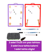 İki adet 17x25 cm yazı tahtası, ince tahta kalem ve silgi seti