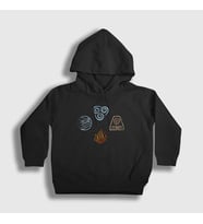 Presmono Unisex Çocuk Siyah Symbols Anime Avatar The Last Airbender Kapüşonlu Sweatshirt 262662tt