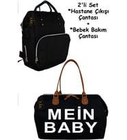 Anne Bebek Bakım Sırt Çantası + Hastane Çıkış Çantası 2 li SET (Siyah)