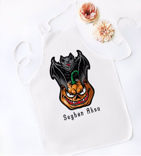 BK Gift Kişiye Özel Happy Halloween Tasarımlı Beyaz Mutfak Önlüğü-6