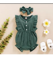 Unisex Kız Bebek&Çocuk %100 Pamuklu Bandanalı Tulum-Yeşil