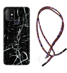 INFINIX Hot 8 9 10 11S Hot 10 Play 10T Kılıf Boyun Asklı Rasta Silikon Black Marble 3 1382
