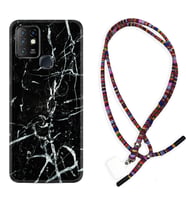 INFINIX Hot 8 9 10 11S Hot 10 Play 10T Kılıf Boyun Asklı Rasta Silikon Black Marble 3 1382
