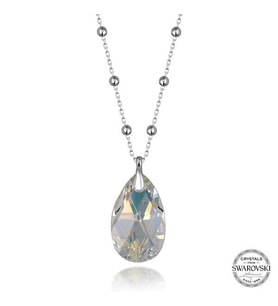 Crystal TaşlıDamla Top  Zincir 925 Ayar Gümüş Kolye